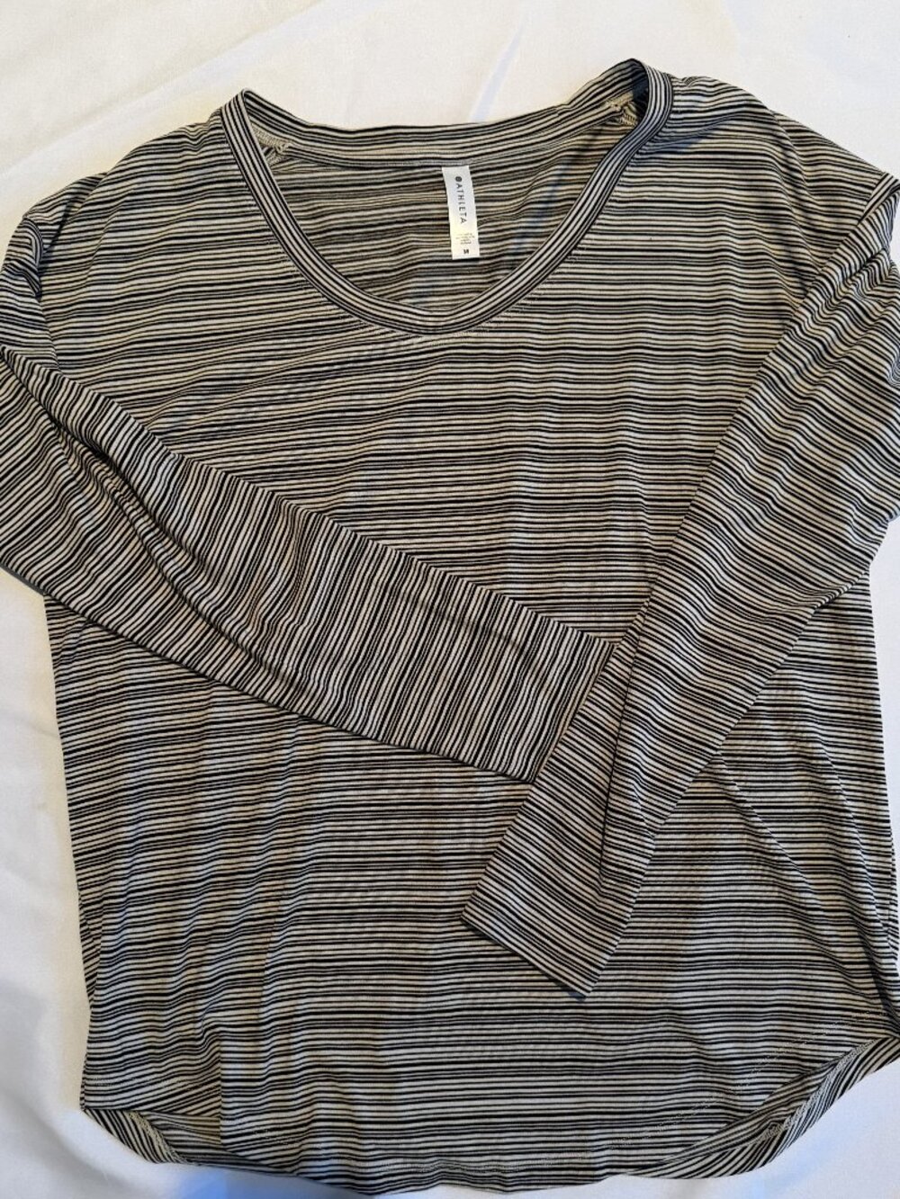 Athleta Striped Long Sleeve Tee Black & Cream Size Medium Soft Stretch To